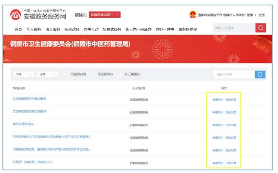 选择需要办理的事项
