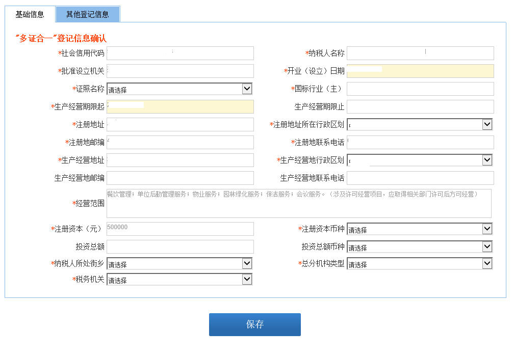 河南省电子税务局基础信息页面