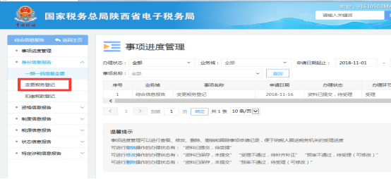 陕西省电子税务局事项办理管理页面
