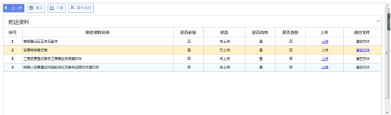 点击【下一步】跳转至上传附送资料页面