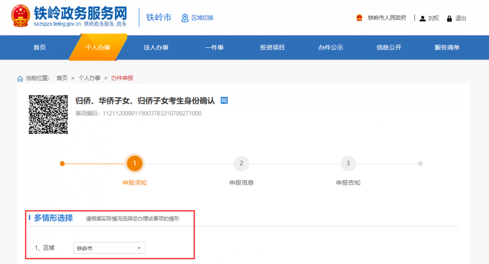 填写申报所需信息