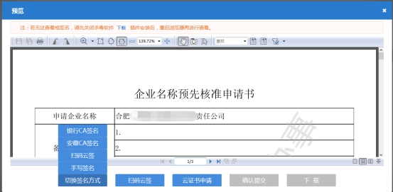 预览及签名页面
