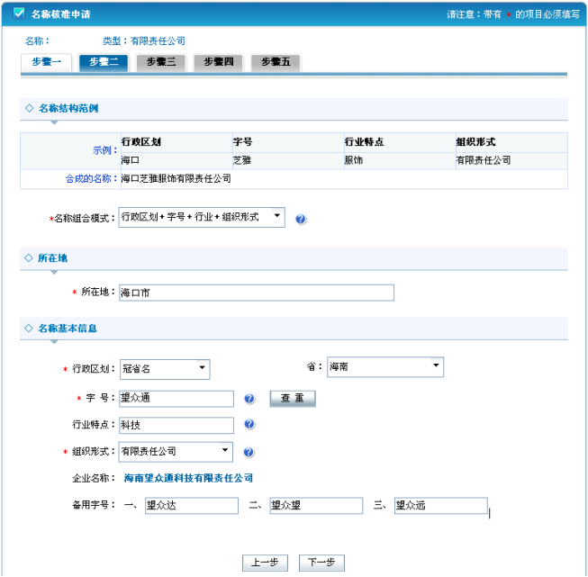 录入名称基本信息