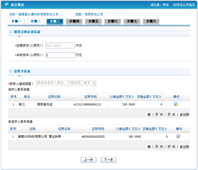 选择的企业类型属于外资企业