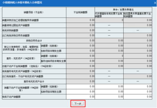 山西省电子税务局小规模纳税人申报本期收入分类情况