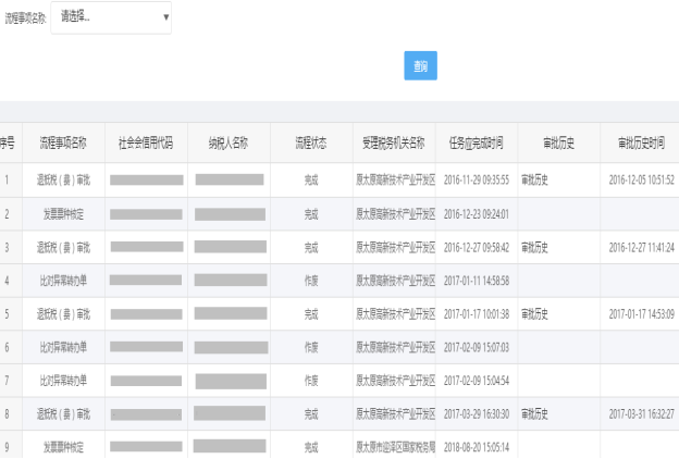 点击办税进度及结果信息查询