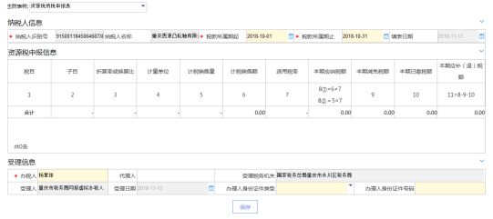 重庆市电子税务局资源税申报（2016版）主界面