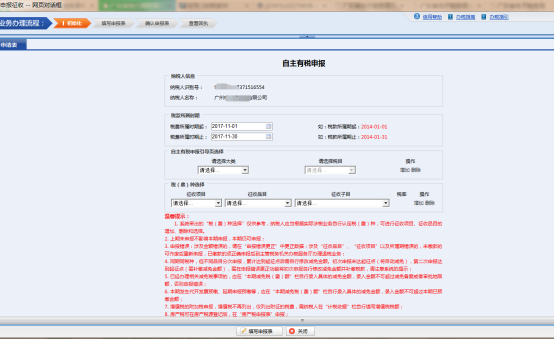 进入申报表初始页面