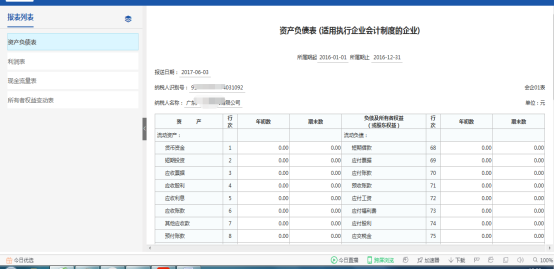 进入财务报表申报填写界面