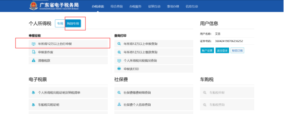 点击【年所得12万以上自行申报】可进入申报页面