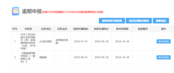 点击“逾期申报”进入报表填写界面