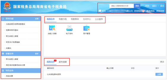 海南省电子税务局主页功能说明