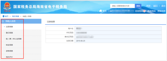 海南省电子税务局纳税人信息界面