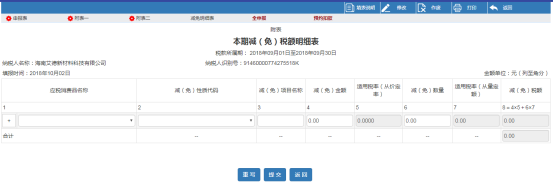 进入本期减（免）税额明细表申报界面