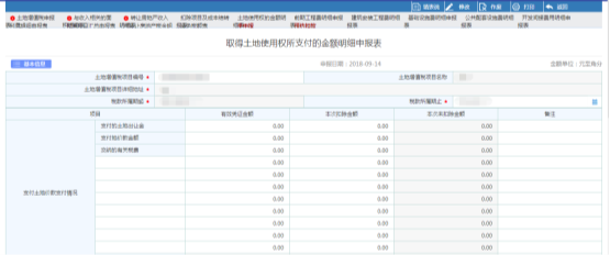 点击【土地使用权的金额明细表】进入填表页面