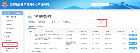 申报查询及打印