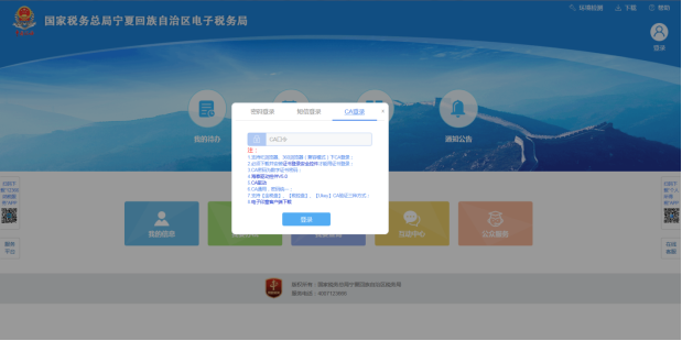 宁夏电子税务局CA登录