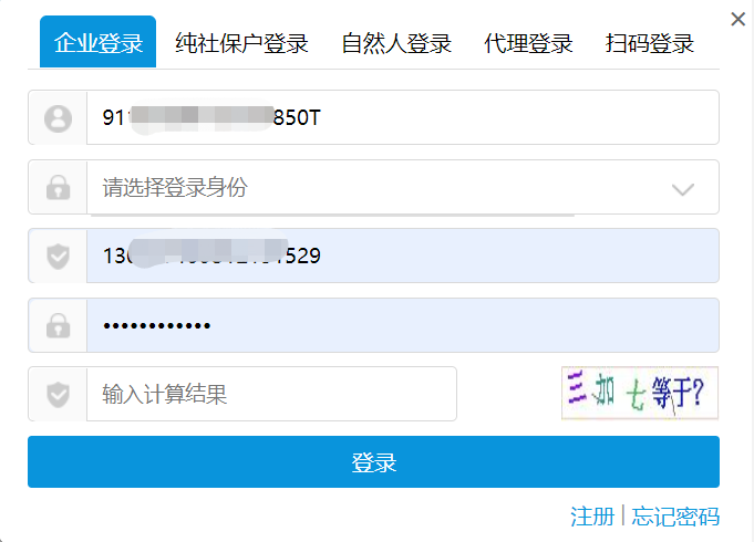 填写注册电子税务局时设置密码