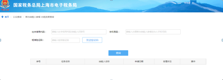 新办纳税人套餐-办税进度查询