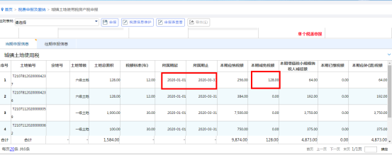 城镇土地使用税申报及减免税额