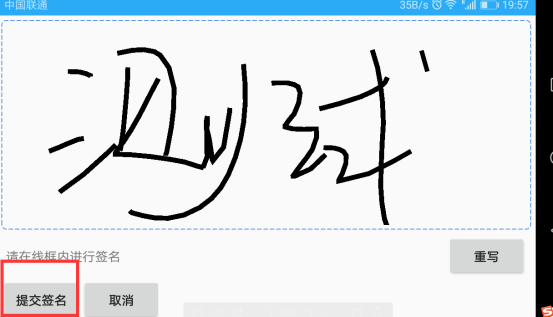 录入效验码后进行手写签名