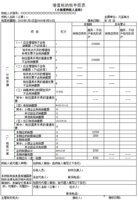 增值税纳税申报表（小规模纳税人适用）