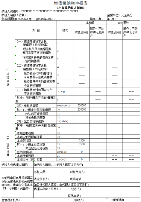 增值税纳税申报表（小规模纳税人适用）