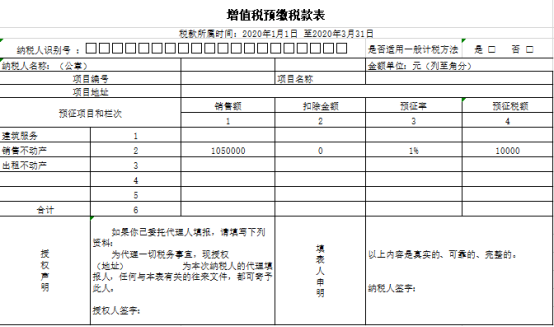 增值税预缴申报表