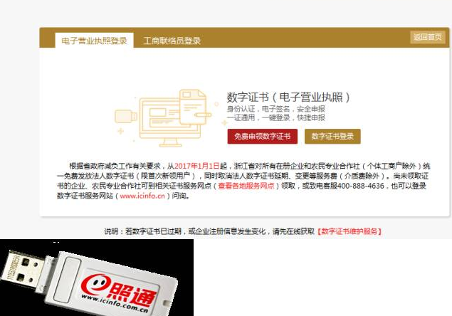 数字证书（电子营业执照）登录