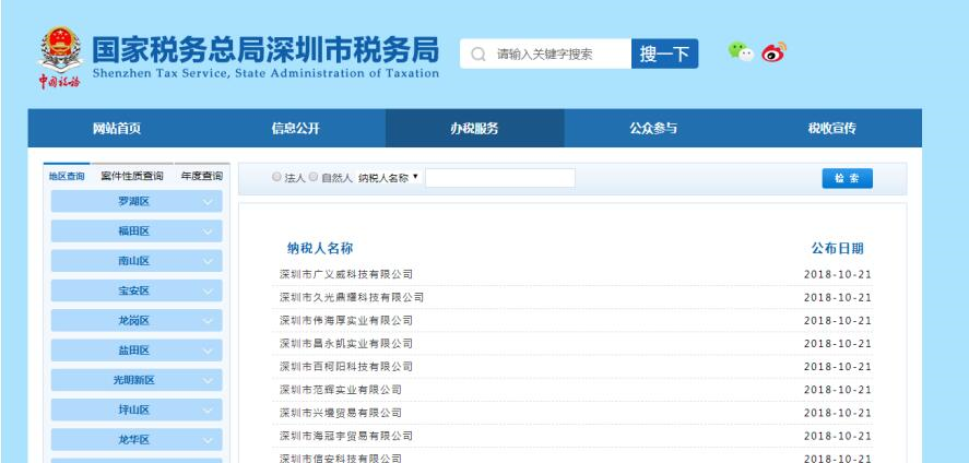 深圳市电子税务局重大税收违法案件查询 深圳市电子税务局重大税收违法案件查询