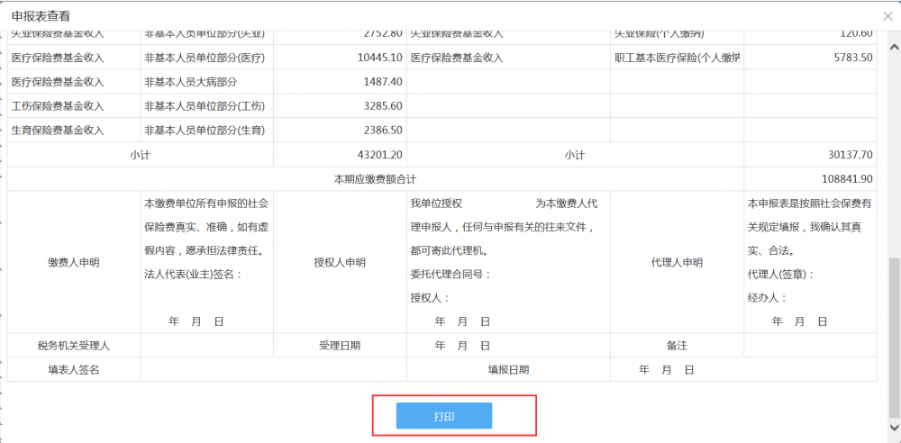 打印申报表