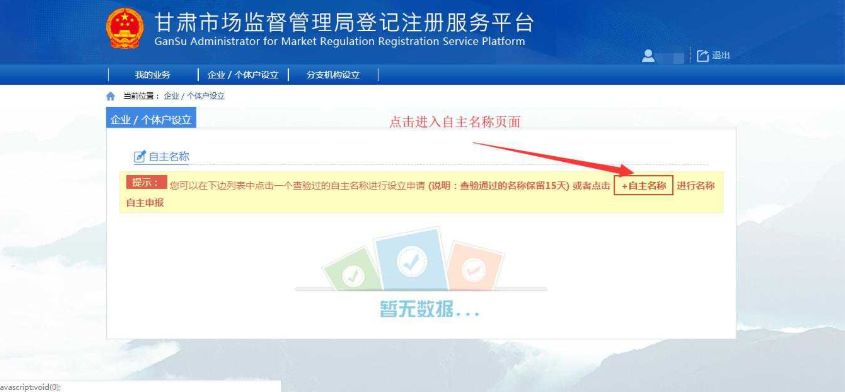 进入自主名称查验页面 进入自主名称查验页面
