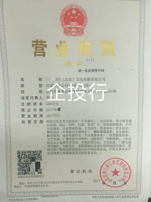 xxx北京文化传媒有限公司