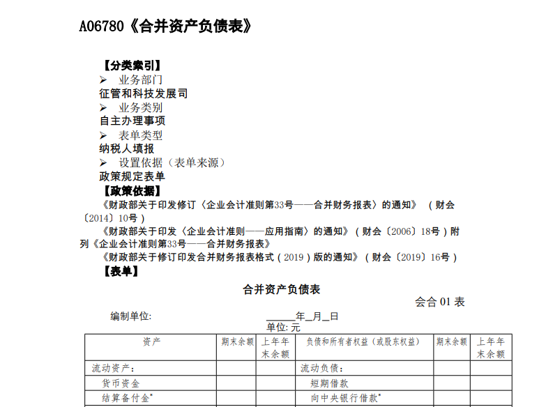 合并资产负债表